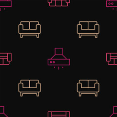 Poster - Set line Sofa, and Kitchen extractor fan on seamless pattern. Vector