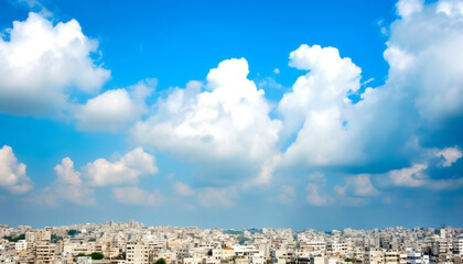 Poster - Summer cityscape panoramic skyline, bright sky, no people, famous architecture generated by AI