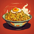 Hand drawn cartoon delicious instant noodles illustration
