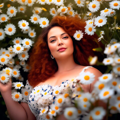 Wall Mural - portrait of a beautiful curvy woman surrounded by flowers