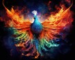 The Phoenix Fantastic Bird has bright colors of the feathers and a majestic look.