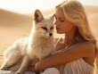 Fennec fox with woman.