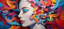 The Head Of The Person Is Divided By A Colorful Puzzle Piece
