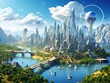 The abstract image of the futuristic cityscape island or the space colony on another space the concept of future fantasy constr