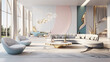 modern open plan room interior in futuristic style in pastel colors wall decoration. generative ai