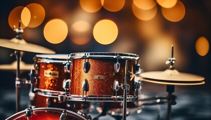 Wall Mural - Blurred drummer on concert stage with soft and atmospheric music performance by a musical group