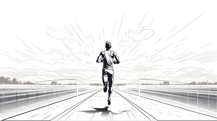 Wall Mural - running man in black and white line art illustration