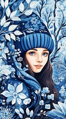 Sticker - a woman in a blue hat