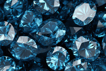 Beautiful light blue diamonds or brilliants scattered, top view.generative ai
