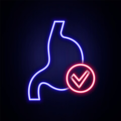 Wall Mural - Glowing neon line Human stomach health icon isolated on brick wall background. Colorful outline concept. Vector