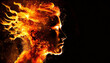 © CreativeStock - Profile silhouette of a face in fire form on a dark background