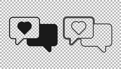 Sticker - Black Heart in speech bubble icon isolated on transparent background. Happy Valentines day. Vector