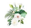© lavendertime - Green anthurium, white calla lily, green hydrangea, white peony and dahlia, rose, calathea, palm leaf, greenery design