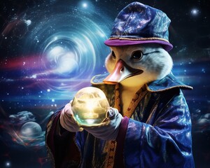 duck cosmic illusionist conjuring celestial spectacles