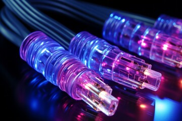 Poster - Abstract fiber optic cable wire with bokeh lights   communication and technology background