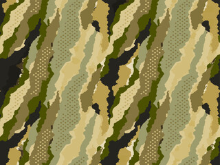 Wall Mural - Full seamless camouflage background. Fabric print texture pattern for textile. Army camo uniform skin vector for fashion and wallpaper. 