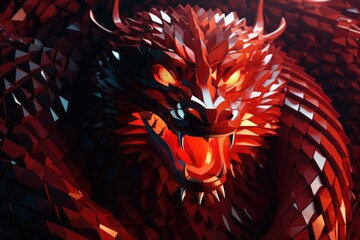 Aufkleber - A close up view of a dragon made entirely out of red paper. This unique and intricate paper craft can be used for various creative projects and decorations.
