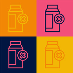 Poster - Pop art line Lactose intolerance icon isolated on color background. Not allow milk. Allergy concept, lactose intolerance allergy warning sign. Vector