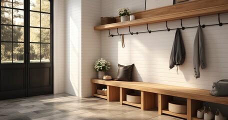 Wall Mural - A Mudroom Melding Style and Utility with Slate and Shaker Accents. Generative AI