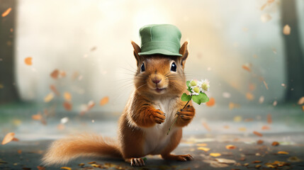 sweet baby Squirrel with green shamrock
