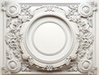 cornice rotonda bianca in stile barocco su sfondo bianco , ideale per inserimento foto, facilmente scontornabile