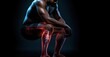3D Illustration of a man suffering from pain in the knee, Man suffering from knee pain on Black background, panoramic banner, AI Generated