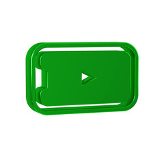 Poster - Green Online play video icon isolated on transparent background. Smartphone and film strip with play sign.