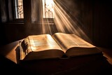 Fototapeta Tulipany - Open bible with sunlight