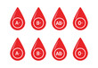 Blood group vector icons isolated on white. Group of blood pictogram. O, A, B, AB positive and negative type of blood pictogram set. Bleed Donation Concept.Vector Illustration.