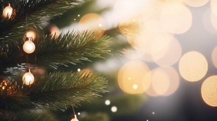 Poster -  a close up of a christmas tree with a blurry background of lights and a boke of lights in the background.  generative ai