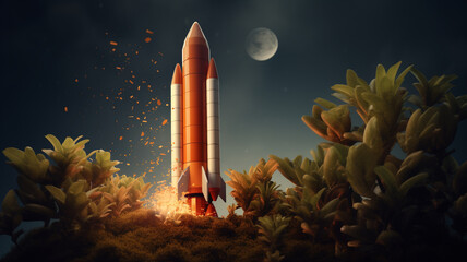 Wall Mural - Rocket launch from space with stars