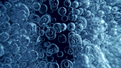 Sticker - Super Slow Motion of Bubbling Blue Water in Detail. Extreme Macro Shot, Abstract Texture. Filmed on High Speed Cinema Camera, 1000 fps.