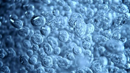 Poster - Super Slow Motion of Bubbling Blue Water in Detail. Extreme Macro Shot, Abstract Texture. Filmed on High Speed Cinema Camera, 1000 fps.