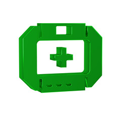 Sticker - Green First aid kit icon isolated on transparent background. Medical box with cross. Medical equipment for emergency. Healthcare concept.