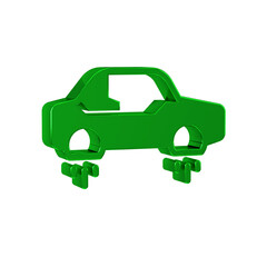 Poster - Green Fantastic flying car icon isolated on transparent background. Hover car future technology future transport.