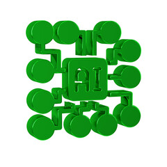 Poster - Green Neural network icon isolated on transparent background. Artificial intelligence AI.