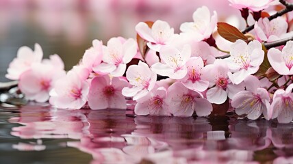 Wall Mural - Spring and summer flowers with pink cherry blossoms