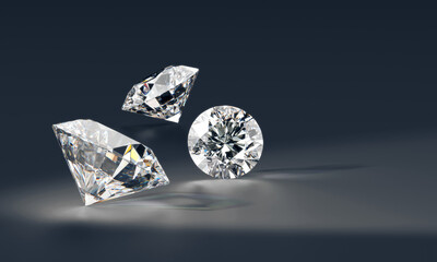 Poster - 3D render diamonds with caustic placed on glossy blackground