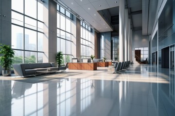 Wall Mural - An interior of bright modern office lobby with large windows