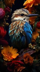 Naklejka na meble Beautiful Rare Bird and Spring Flowers