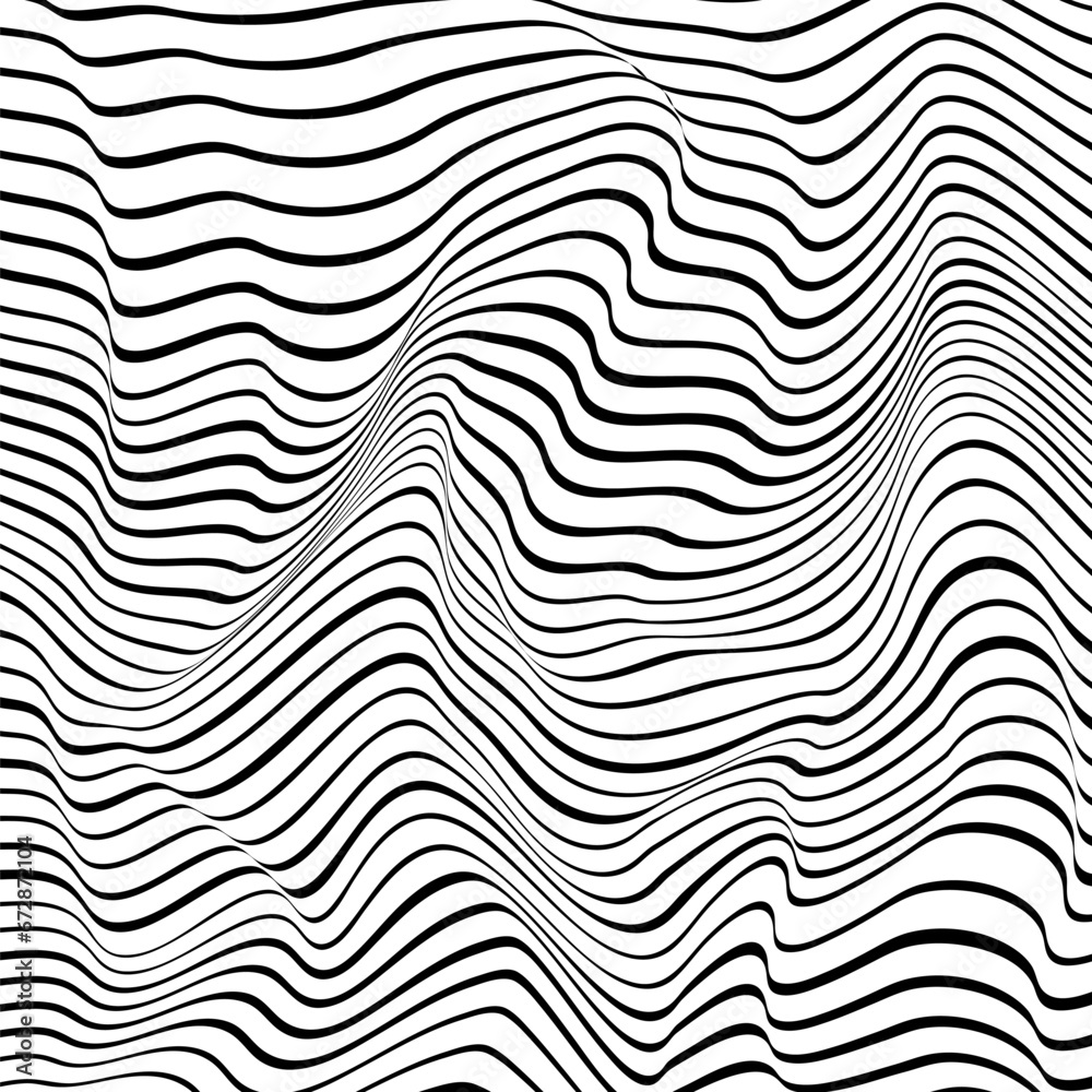 Abstract wave background with black and white stripes. Optical (Op Art ...