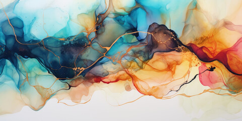 Wall Mural - vibrant alcohol ink painting showcasing a mesmerizing blend of colors.