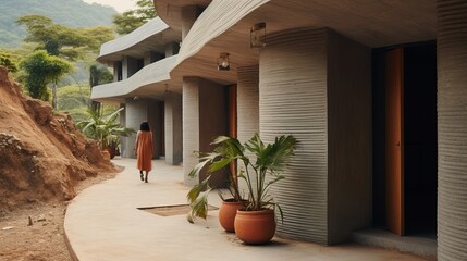 modern construction of 3D houses. printed house using a 3D cement printer.