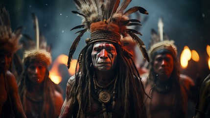 Indian tribe with painted faces.