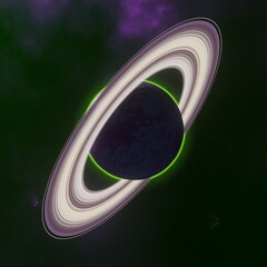Wall Mural - Planet with a system of rings in the background of the deep space nebula. Science fiction.