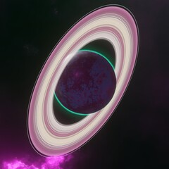 Wall Mural - alien planet with ring, 3D render planet with abstract space background
