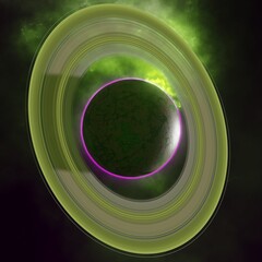 Wall Mural - Planet with a system of rings in the background of the deep space nebula. Science fiction.