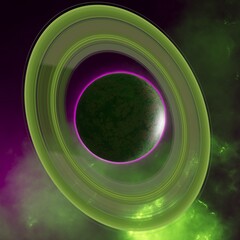 Wall Mural - Ringed alien planet in space, close-up