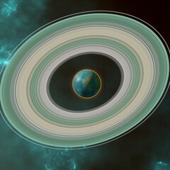 Wall Mural - Planet with a system of rings in the background of the deep space nebula. Science fiction.