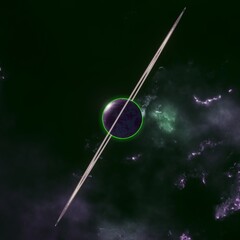Wall Mural - Planet with a system of rings in the background of the deep space nebula. Science fiction.